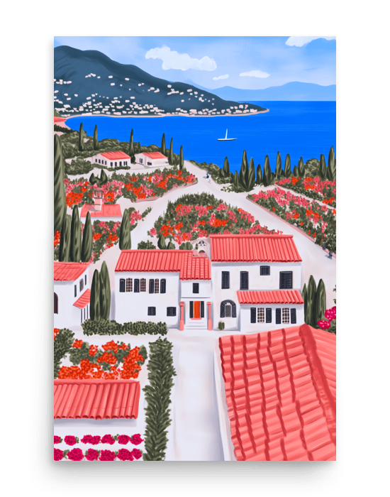 French Riviera Villa Garden – Illustration Poster