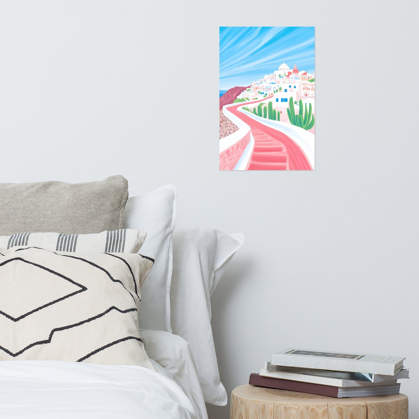 Santorini Hillside Walk – Illustration Poster