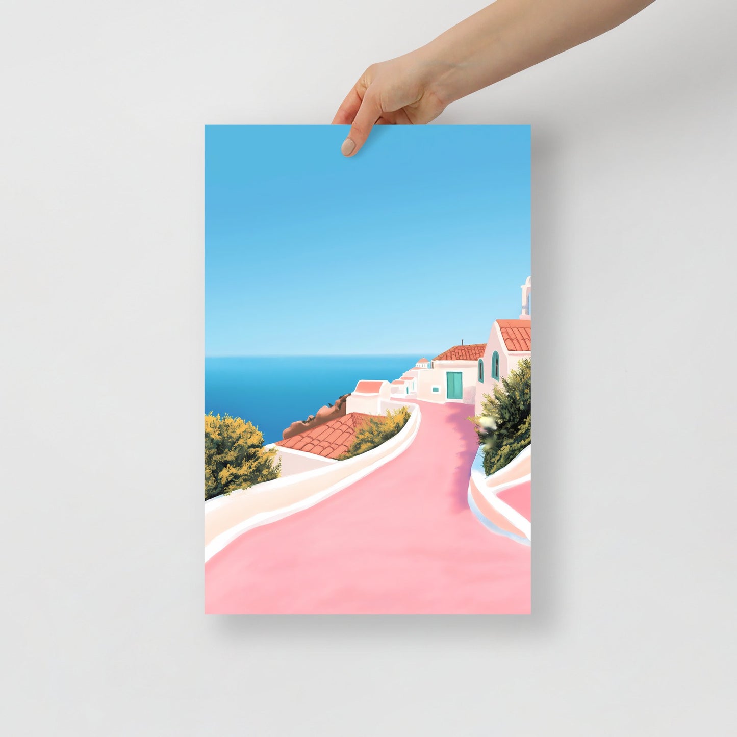Santorini Ocean View Illustration Poster – Peaceful Print