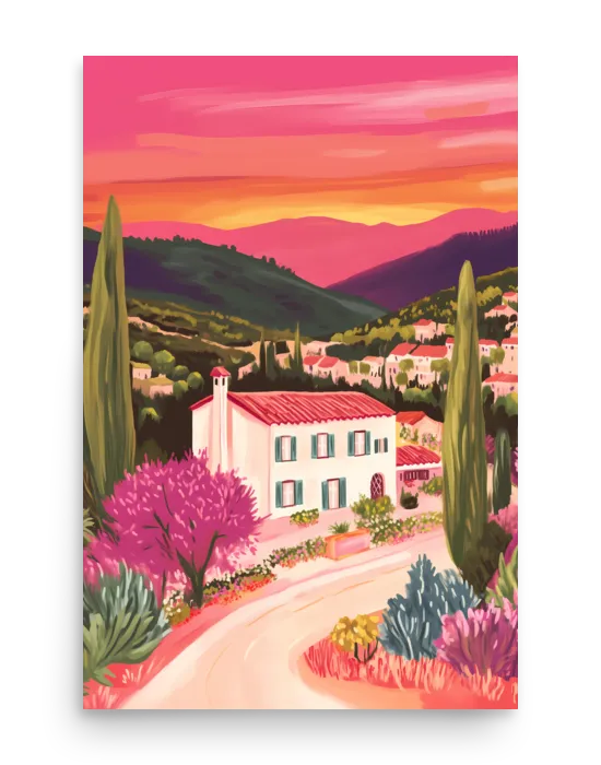 Sunset in Provence – Landscape Illustration Poster