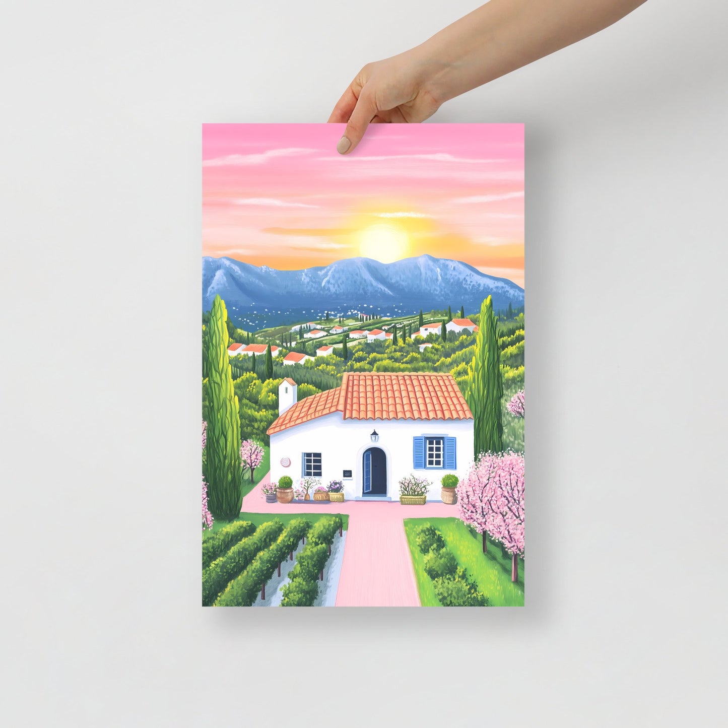 Provence Countryside Home – Landscape Illustration Poster
