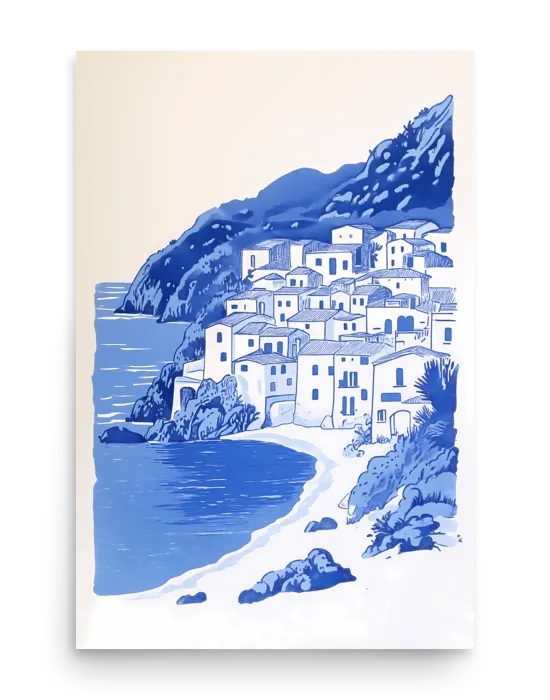 Minimalist Blue Coast Illustration Poster