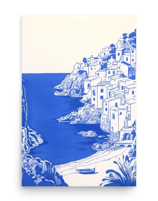 Blue Mediterranean Illustration Poster