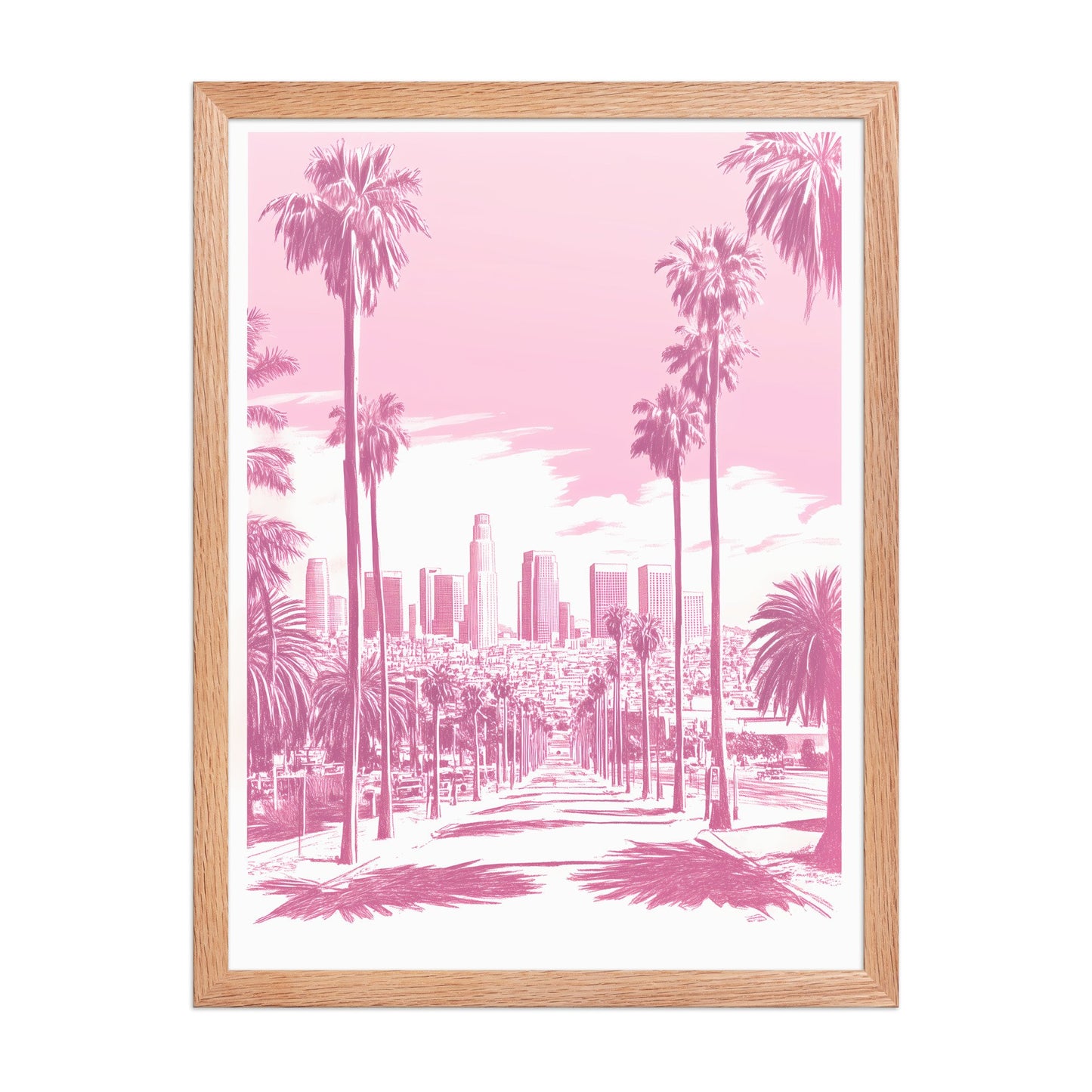 Los Angeles Skyline Palm Trees Illustration Poster