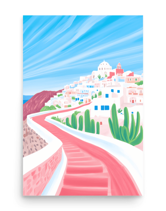 Santorini Hillside Walk – Illustration Poster