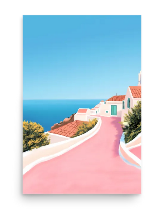 Santorini Ocean View Illustration Poster – Peaceful Print