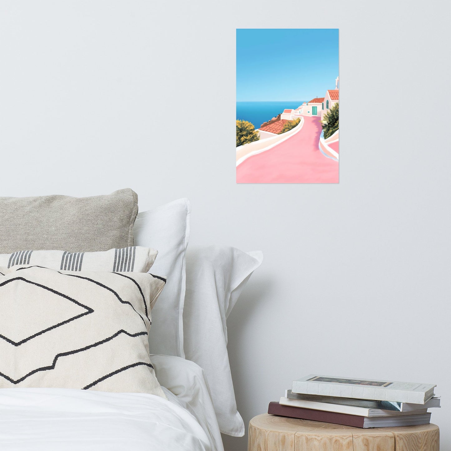 Santorini Ocean View Illustration Poster – Peaceful Print