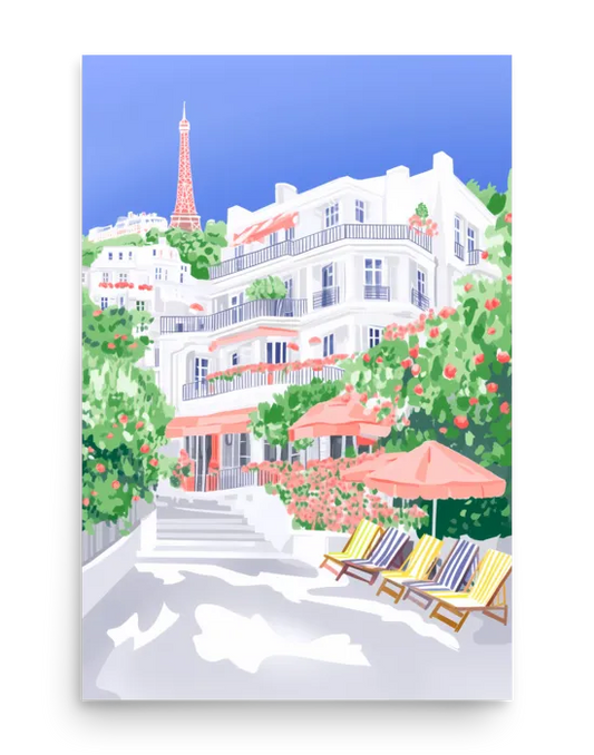 Summer in Paris Illustration Poster – Eiffel Tower Garden Print