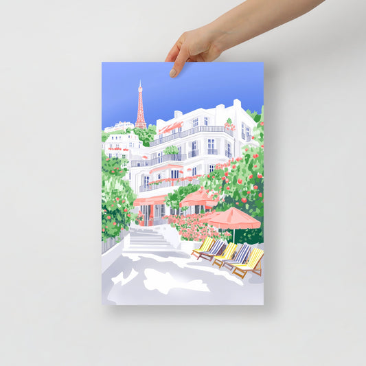 Summer in Paris Illustration Poster – Eiffel Tower Garden Print