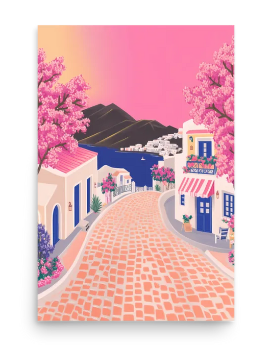 Greek Island Escape Illustration Poster – Santorini Art Print