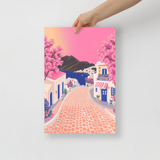Greek Island Escape Illustration Poster – Santorini Art Print