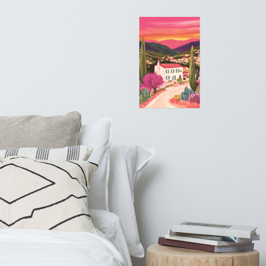 Sunset in Provence – Landscape Illustration Poster