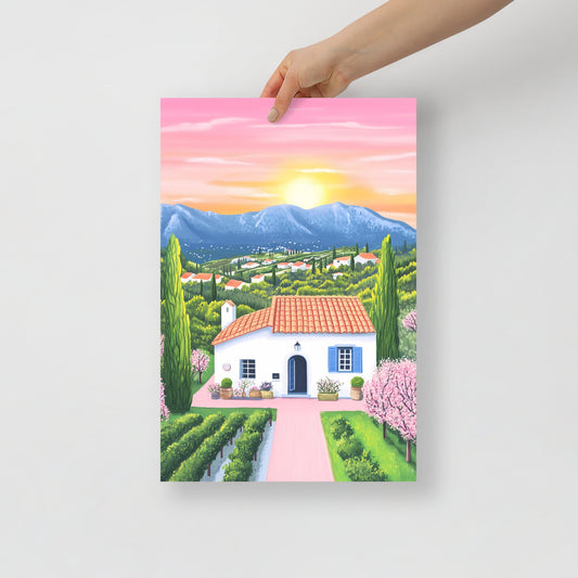 Provence Countryside Home – Landscape Illustration Poster