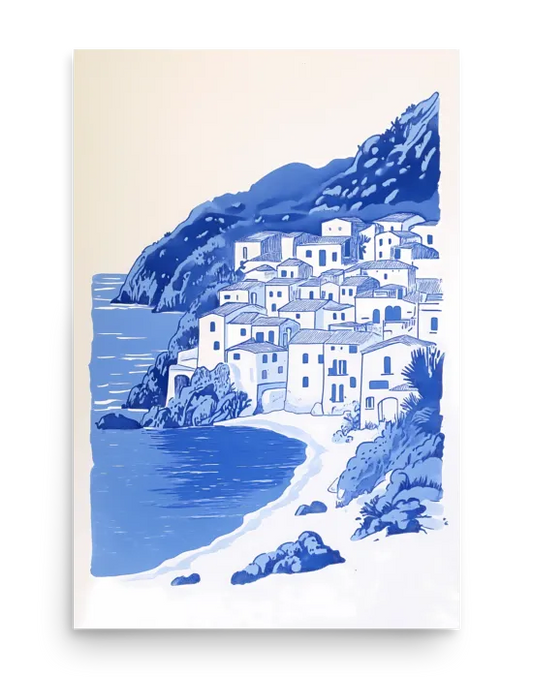 Minimalist Blue Coast Illustration Poster