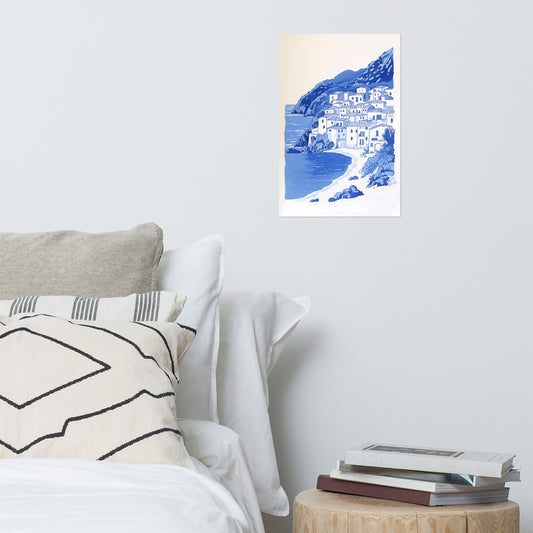 Minimalist Blue Coast Illustration Poster
