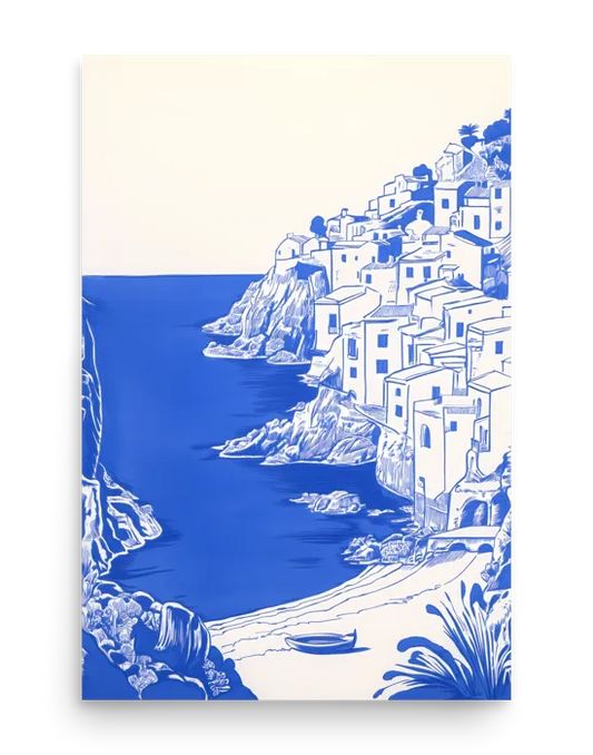 Blue Mediterranean Illustration Poster