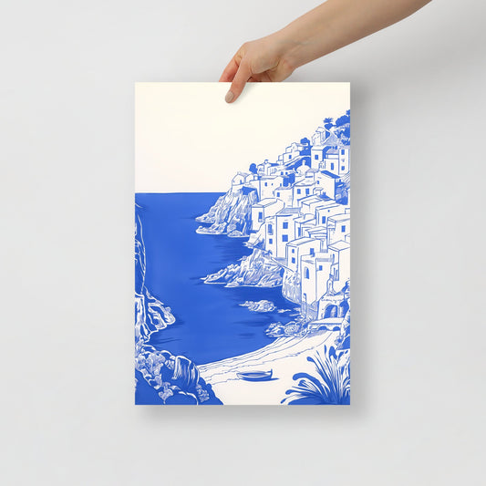 Blue Mediterranean Illustration Poster